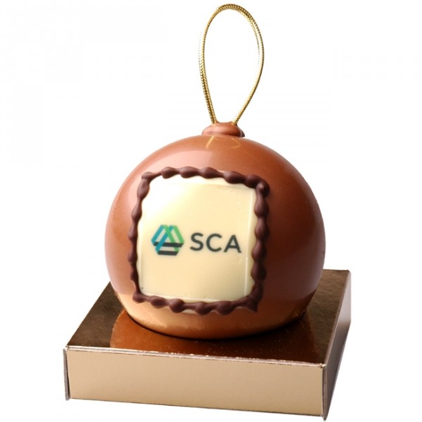 Chocolade kerstbal met koord en eventueel logo